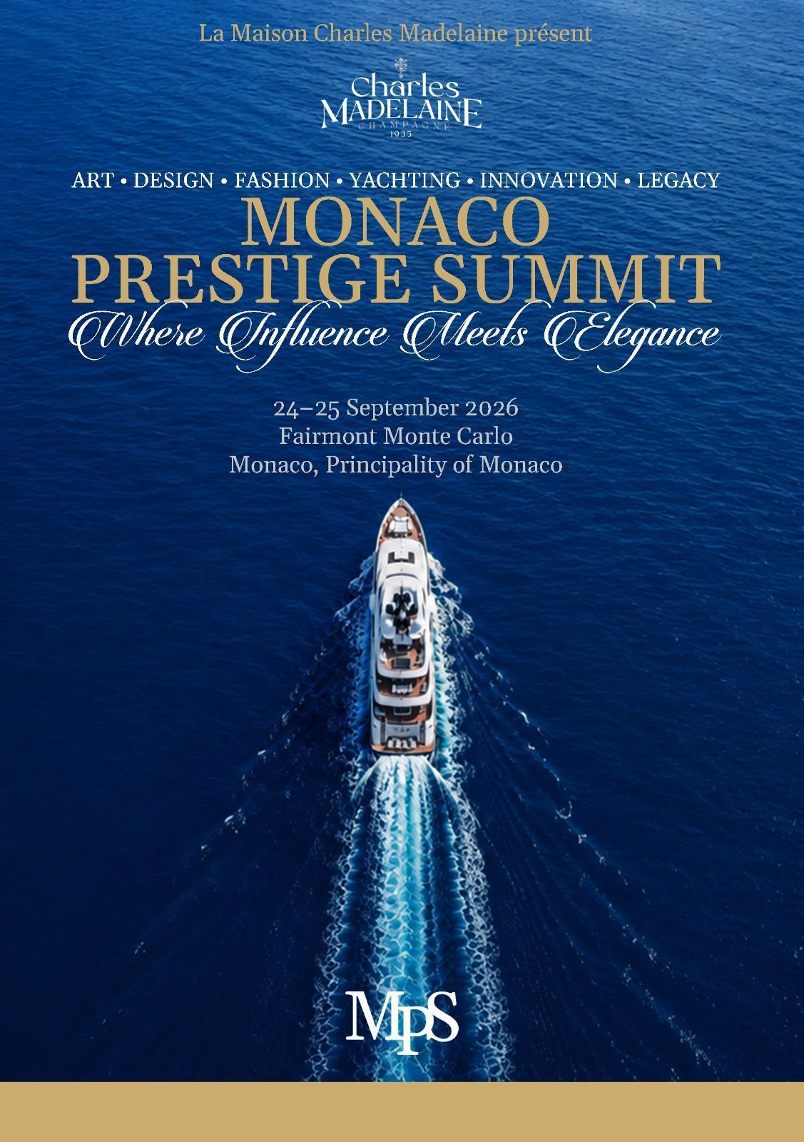 Affiche du Monaco Prestige Summit 2026, yacht naviguant sur la Méditerranée